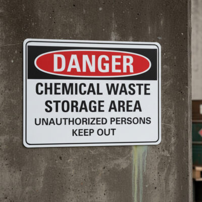 Danger Chemical waste storage area unauthorized persons