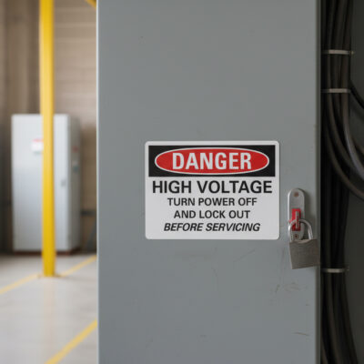 Danger High voltage turn power off and lock out before