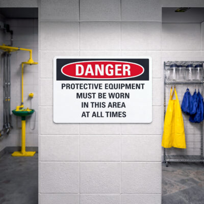 Danger Protective equipment must be worn in this area
