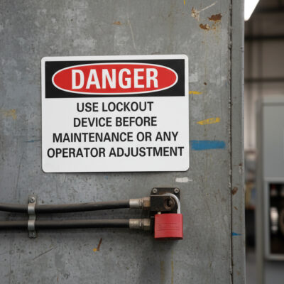 Danger Use lockout device before maintenance or any