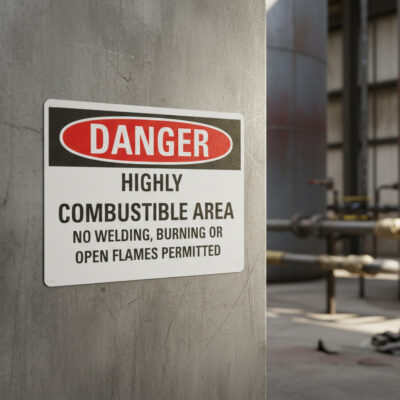 Danger Highly combustible area no welding burning or