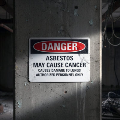 Danger Asbestos may cause cancer causes damage to lungs