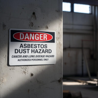 Danger Asbestos dust hazard cancer and lung disease