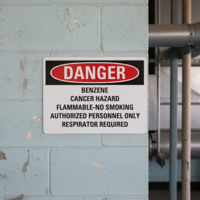 Danger Benzene cancer hazard flammable no smoking