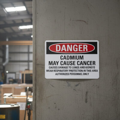 Danger Cadmium may cause cancer causes damage to lungs
